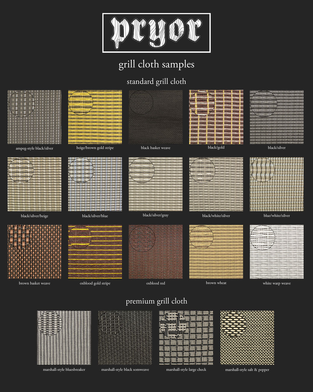 Pryor Custom Craft Grill Cloth Samples